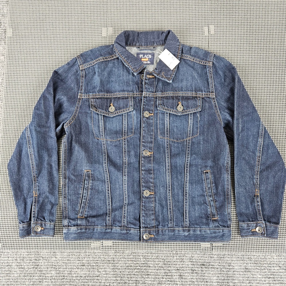 The Children's Place Denim Jacket Kids XL 14 Big Blue Wash Trucker Cotton Coat